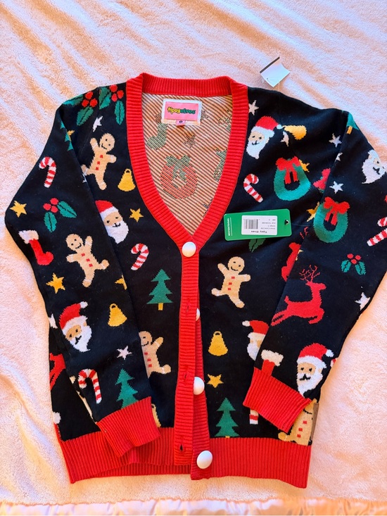 Tipsy Elves Sweaters - Tipsy Elves Black Holiday Cardigan with Red Trim NWT